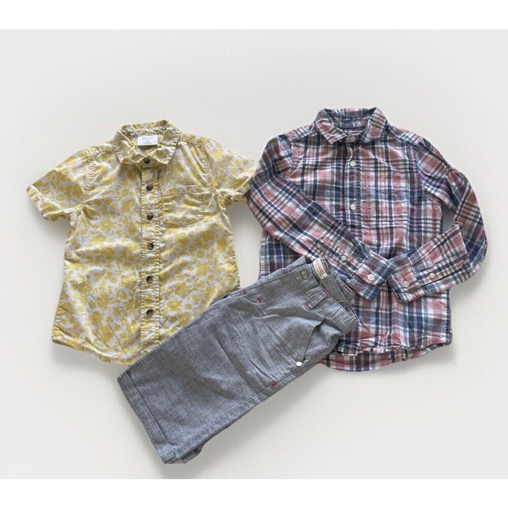 Lot of 3 Boys 5 (5-6) Button Up Shirt Gray Chino Shorts Okie Dokie Place
